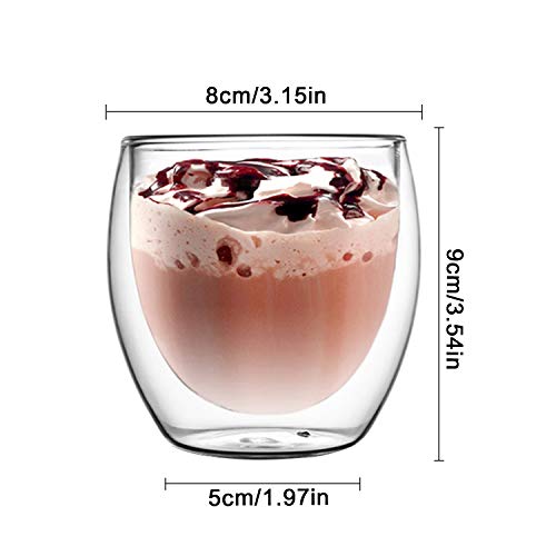 Juego de Vasos para Café Latte Macchiato, 2 Piezas Tazas Cafe 250 ml, Vaso Doble Pared, Vidrio Glasses, Transparente