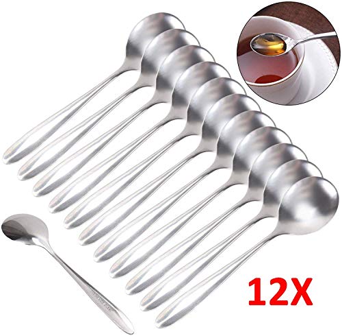 JUEYAN® 12 Piezas Cucharillas de Café de Acero Inoxidable Cucharas de Mesa Latte Cucharada de Postre Pequeñas Mini Cucharillas Simples,Plata