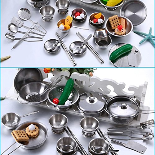 Juguetes de Cocina, Wolfbush 16Pcs Acero Inoxidable Utensilios de Cocina Culinario Simulación Niños Casa Interesante Playset - Plata