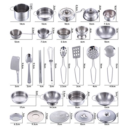 Juguetes de Cocina, Wolfbush 16Pcs Acero Inoxidable Utensilios de Cocina Culinario Simulación Niños Casa Interesante Playset - Plata