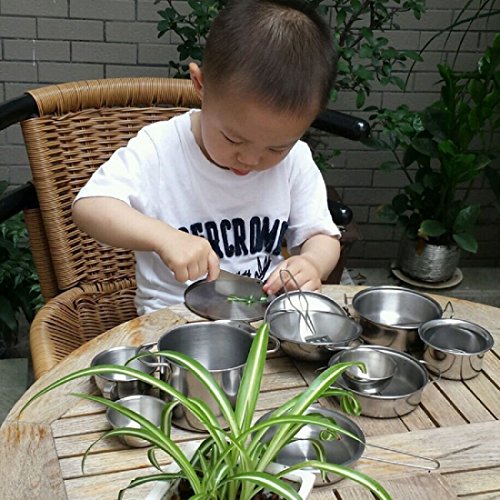 Juguetes de Cocina, Wolfbush 16Pcs Acero Inoxidable Utensilios de Cocina Culinario Simulación Niños Casa Interesante Playset - Plata