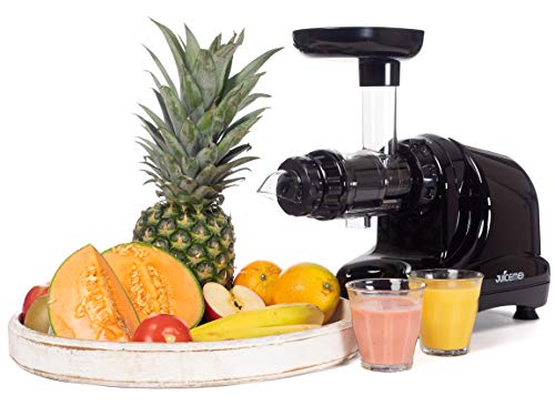 JuiceMe DA 1000 – Extractor de Zumos – Extractor de Zumos Lento Horizontal – Más limpieza y menos trabajo – Multifuncional – Material libre de BPA (Negro Brillante)