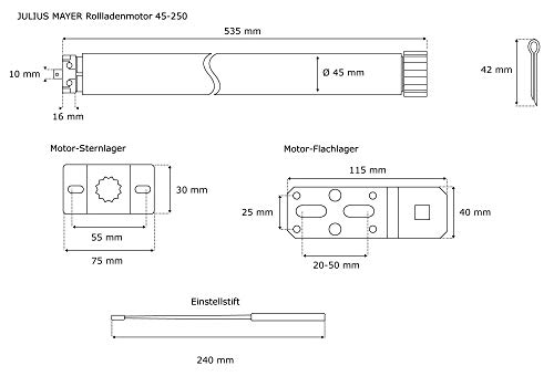 JULIUS MAYER Motor tubular electromecánico JM45-250 / Motor para persianas