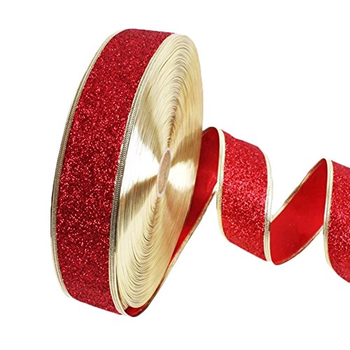 JUNGEN® Cinta Brillo Adornos Brillo Brillante de la Cinta para el Envoltorio de Regalo, Hacer Arcos de árboles de Navidad Banquete de Boda del árbol de Navidad Size 200 * 5cm (Rojo)