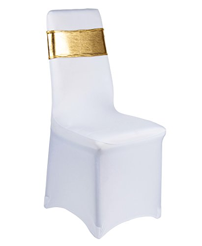 Juvale - Funda plegable para silla de boda, 40 unidades y bandas de satén, fundas de asiento de Spandex para banquetes, fiesta de aniversario, y fiesta de novia, color blanco y dorado