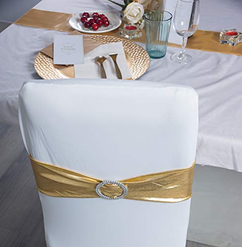 Juvale - Funda plegable para silla de boda, 40 unidades y bandas de satén, fundas de asiento de Spandex para banquetes, fiesta de aniversario, y fiesta de novia, color blanco y dorado