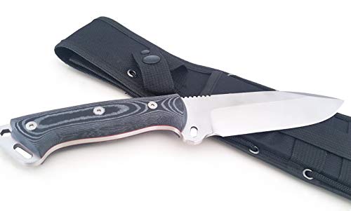 J&V Knives Cuchillo Wolf de Supervivencia Bushcraft Caza Pesca Campo Monte Outdoor - Acero Inoxidble MOVA - HRC 56-58 - Micarta - Fabricado en España