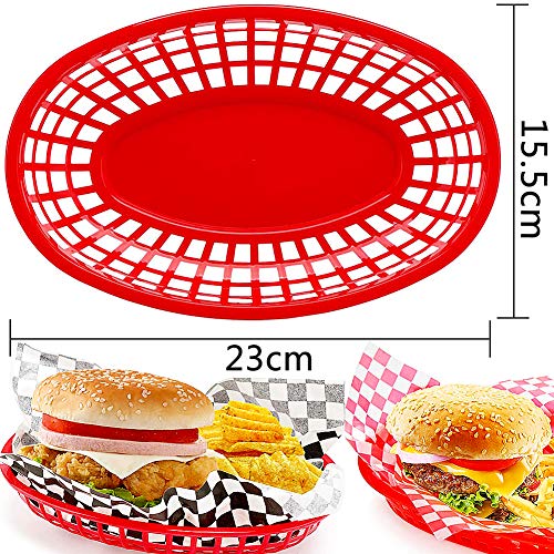 JYH Cesta de Comida de Plástico Ovalada Roja, 3 Piezas, 23 * 15,5 cm, Adecuada para Pan, Dulces, Patatas Fritas, Hamburguesas, Sándwiches, etc.