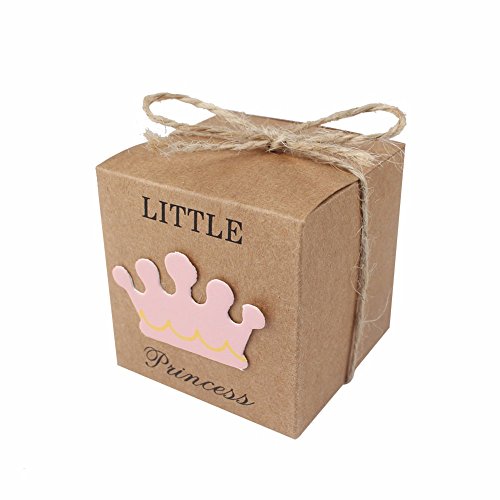 JZK 50 x Little Princess cajitas regalo papel kraft marrón cajas de detalle para niña baby shower fiesta cumpleaños bautizo niños fiesta recién nacida