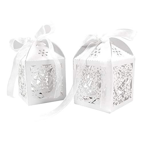 JZK 50x Blanco cajas papel caramelo bombones regalos detalles para boda cumpleaños fiesta bienvenida bebé bautizo sagrada comunión navidad