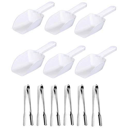 JZK 6 x Pala hielo plastico cucharadas dulce + 6 x pinzas de caramelo para bar y cocina caramelos, granos, azúcar, harina, cereales, frutos secos, cubitos de hielo, comida