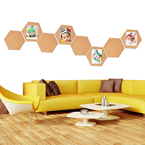 Kaari 8 Pieza Hexágono Tablero Corcho,para decoración del hogar y memorándum de oficina, con 60 unidades de chinchetas