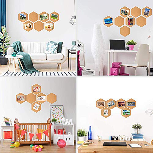 Kaari 8 Pieza Hexágono Tablero Corcho,para decoración del hogar y memorándum de oficina, con 60 unidades de chinchetas