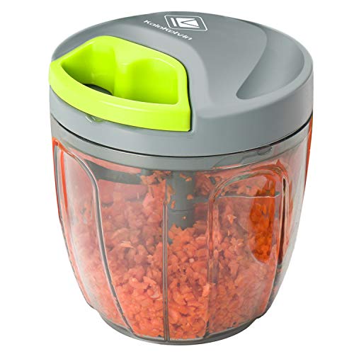 Kalokelvin Cortador de Verduras, Picadora de Alimentos Manual, Picador de Cebolla, Triturador Picadora con 5 Cuchillas Usado para Carne,Hierbas,Alimento para Bebé (900ml)