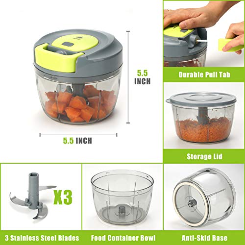 Kalokelvin Picadora Manual de Verdura Cortador de Verduras de Acero Inoxidable para Picar Verduras Frutas Carne Cebolla Jengibre Ajo Ensalada Hacer Comida Suave a Bebé Pequeños（750ML）