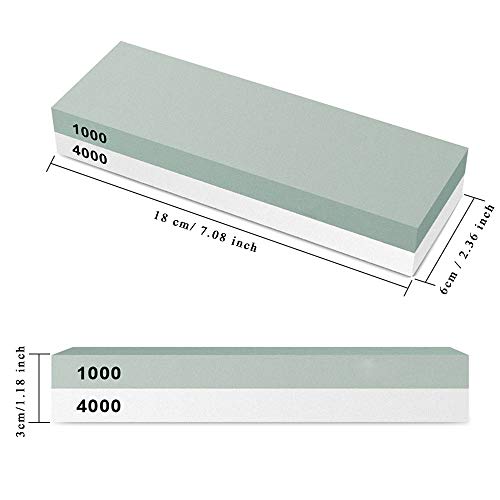 Kalolary Piedra de afilar Cuchillos de Cocina 4000/1000 Grano, 2 en 1 Piedra Afilar Cuchillos Profesionales Afilados para Piedra Incluido con Base de Silicona Antideslizante