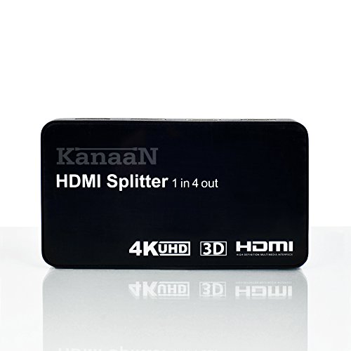 KanaaN Splitter 4K 1x4 HDMI - 1 Entrada HDMI y 4 Salidas HDMI | hasta 2160p, con Capacidad 3D | Fuente de alimentación incluida