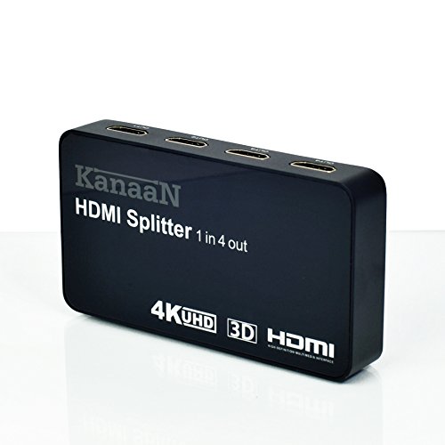 KanaaN Splitter 4K 1x4 HDMI - 1 Entrada HDMI y 4 Salidas HDMI | hasta 2160p, con Capacidad 3D | Fuente de alimentación incluida