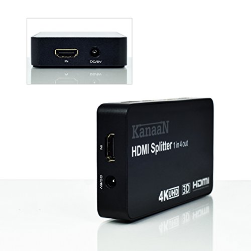 KanaaN Splitter 4K 1x4 HDMI - 1 Entrada HDMI y 4 Salidas HDMI | hasta 2160p, con Capacidad 3D | Fuente de alimentación incluida