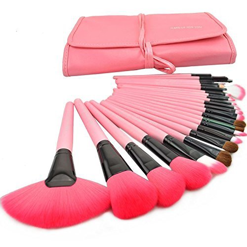 KanCai® 24 PCS pinceles de maquillaje profesional de mango de madera sintética cosméticos kit de pinceles y brochas de maquillaje con estuche de piel