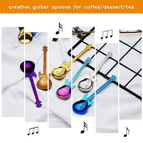 KANOSON Guitarra Cucharillas de café, Colores Cuchara de Acero Inoxidable Ideal para cucharadita/azúcar/Yogur/Bebidas Calientes/Postre y Helado (6 Piezas)