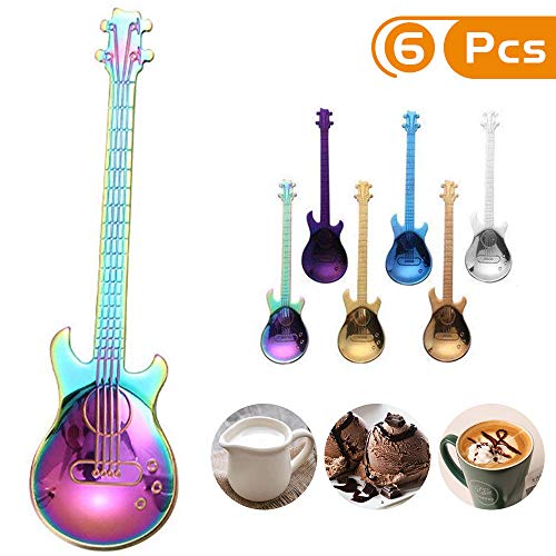 KANOSON Guitarra Cucharillas de café, Colores Cuchara de Acero Inoxidable Ideal para cucharadita/azúcar/Yogur/Bebidas Calientes/Postre y Helado (6 Piezas)