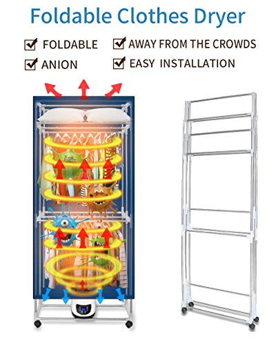 Kasydoff - Secador de ropa portátil 3 niveles, plegable, ahorro de energía, 1,7 m, temporizador digital automático con mando a distancia para casa de apartamentos