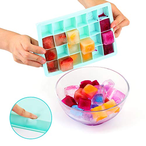 KATELUO Bandeja De Hielo De Silicona con Tapa, 3pcs Cubitera de Silicona,Moldes para Cubitos de Hielo Congelarse Alimentos para Bebés, Cócteles, Cerveza, Vino, Ginebra, Café, sin BPA(3 piezas)