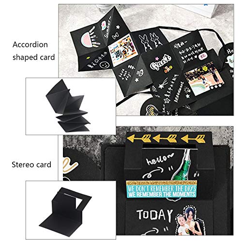 KATOOM Álbum explosión, 1PCS, Explosion Box Scrapbook Creative DIY Photo Album de Accesorio 4 Caras para Cumpleaños,Aniversario Boda,San Valentín Día de la Madre,Pedir Matrimonio,Fiestas Fayas,Negro.