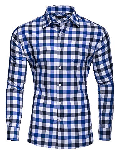 Kayhan Hombre Camisa Slim fit, Quadri Doppelfarbig Blue L