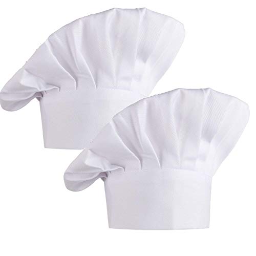 Kbnian 2pcs Gorro de Chef con Goma Elástica, Algodón 100%, Gorro de Cocinero, Forma Tipo Champiñón, Ideal para el Pastelero y el Panadero de la Tienda, el Cocinero del Hotel/Restaurante - Blanco