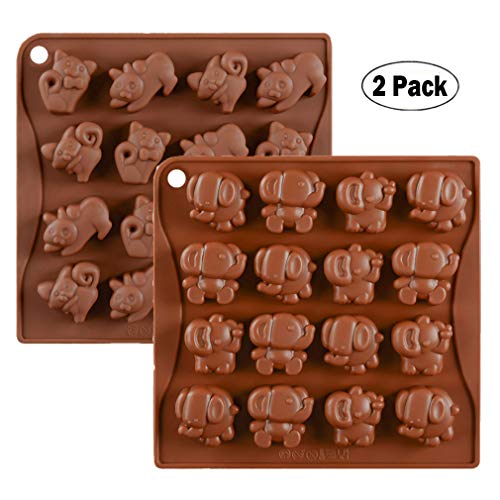 KBstore 2 Pack Moldes de Bombones de Silicona - Forma de Elefante Gato Molde de Silicone para Chocolate/Caramelo de Café/Cubo de Hielo/Gelatina/Mini Jabon #1