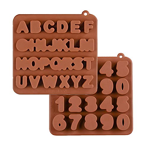 KBstore 2 Pack Moldes de Bombones de Silicona - Forma de Letras Numeros Molde de Silicone para Chocolate/Caramelo de Café/Cubo de Hielo/Gelatina