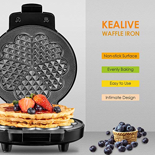 Kealive Gofrera con Revestimiento Antiadherente, Waffle para Gofres en Forma de Corazón Clásica, Gofrera Corazón, Grasa Tiene una Hendidura, 17 cm de Diámetro, óptico Listo Aviso