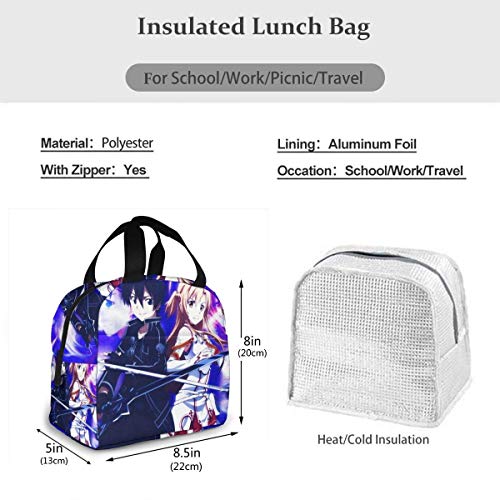 keben Anime Sword Art Online Portable Insulated Refrigeration Lunch Bag for Women and Men Reusable Tote Beach Bag