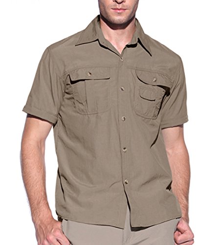 KEFITEVD Camisa Militar para Hombre Camisa de Caza UV Camisa para Hombre Camisa de Trabajo de Verano Camisa de ejército Ligera Camisa para Hombre de Color Caqui XL