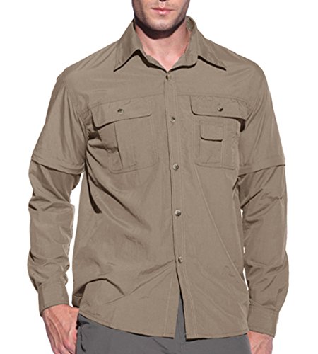 KEFITEVD Camisa Militar para Hombre Camisa de Caza UV Camisa para Hombre Camisa de Trabajo de Verano Camisa de ejército Ligera Camisa para Hombre de Color Caqui XL