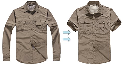 KEFITEVD Camisa Militar para Hombre Camisa de Caza UV Camisa para Hombre Camisa de Trabajo de Verano Camisa de ejército Ligera Camisa para Hombre de Color Caqui XL