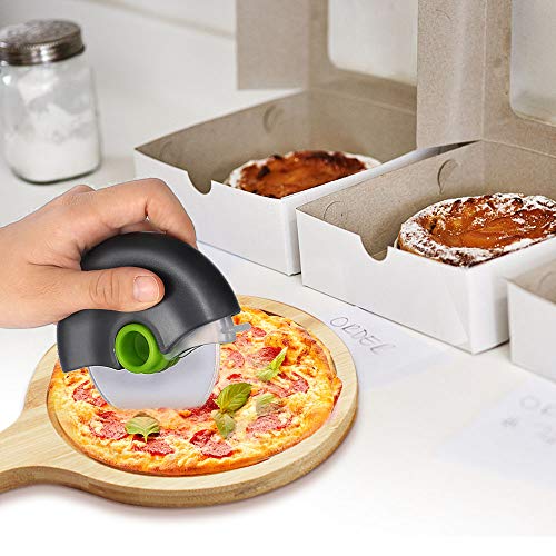 Keilafu corta pizza, Tablero de pizza, Cortador de pizza de 7,5 cm y tablero de pizza de 9 pulgadas, cortador de pizza de acero inoxidable afilado y tablero de pizza de bambú ecológico