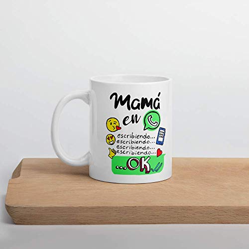 Kembilove. Taza de Desayuno de la Mejor Madre – Taza de café con Frases Graciosas y Originales Mamá en Whatsapp. Escribiendo – Regalo Original para el día de la Madre 5 Modelos Diferentes