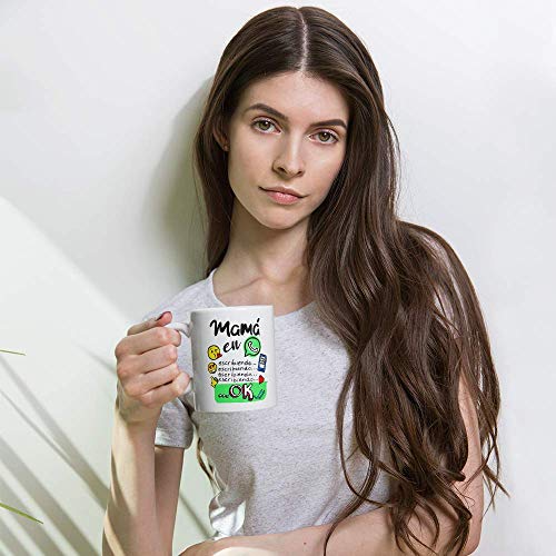 Kembilove. Taza de Desayuno de la Mejor Madre – Taza de café con Frases Graciosas y Originales Mamá en Whatsapp. Escribiendo – Regalo Original para el día de la Madre 5 Modelos Diferentes