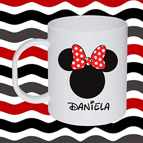 Kembilove - Taza de Desayuno Infantil Personalizada – Tazas Plástico Personalizadas con el Nombre del Niño o Niña Niños – Vuelta al Cole – Taza Plástico Minnie