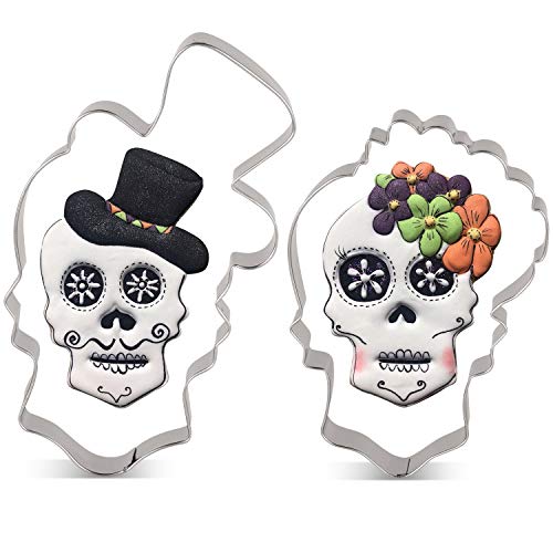 KENIAO - Cortador de galletas de Halloween con calavera de calavera y flores de acero inoxidable de Janka