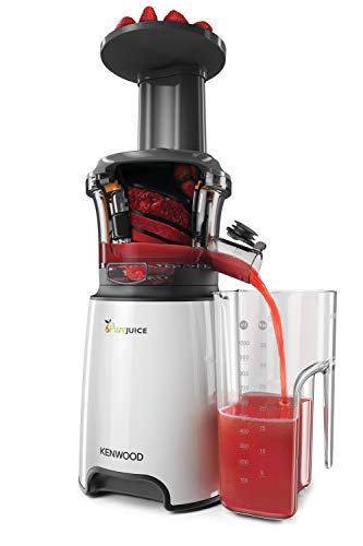 Kenwood Pure Juice JMP600WH Extractor de zumos saludables, uso silencioso, con función de aclarado y tapón anti-goteo, 250 W, 1.3 litros, Plástico, 2 Velocidades, Blanco