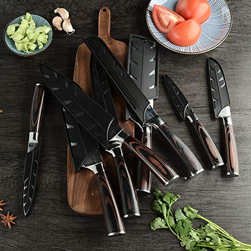 KEPEAK Cuchillo de Cocina, Cuchillos de Cocina Afilados de Acero Inoxidable de Diferentes Tamaños con Agarre Cómodo, Cuchillo de Cocina/Restaurante a Prueba de Herrumbre (8pcs)