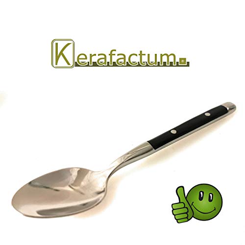 Kerafactum - Juego de 6 cucharas de café, cucharillas de té, cucharillas de Postre, cucharas de Postre, Cubiertos con Mango Negro