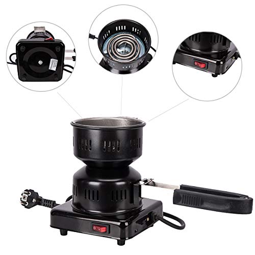 Kertou Electric Shisha Coal Encendedor Quemador de carbón Calienta hasta 450W Hot Plate Burner con Revestimiento de carbón para carbón de carbón Shisha Coal (Negro-450W-Nuevo)