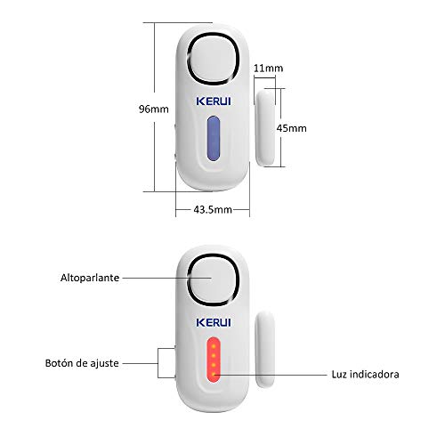 KERUI D2 Alarma de Puerta y Ventana inalámbrico con 120 dB Sonido y Luz para Sistema de Alarma Seguridad Casa, Kit Alarma para Hogar DIY Tal como Sensor Puerta/Detector Movimiento, Fácil de Instalar