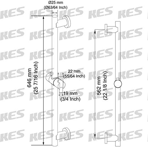 KES Barra Ducha Baño Adhesivo Acero Inoxidable Barra Deslizante Ducha Pared, Cepillado, F204DG-BS