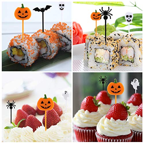 Kesote 100 Piezas de Halloween Toppers para Tartas Toppers de Plástico en Forma de Calabaza, Fantasma, Murciélago, Cráneo y Araña Decoración para Pasteles, Bocadillos, Bocadillos, Cupcake